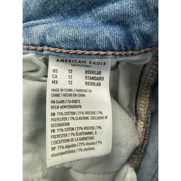 AE Next Level Ripped Super High-Waist Flare Jeans Women's 12 Blue Denim Stretch - Picture 3 of 16